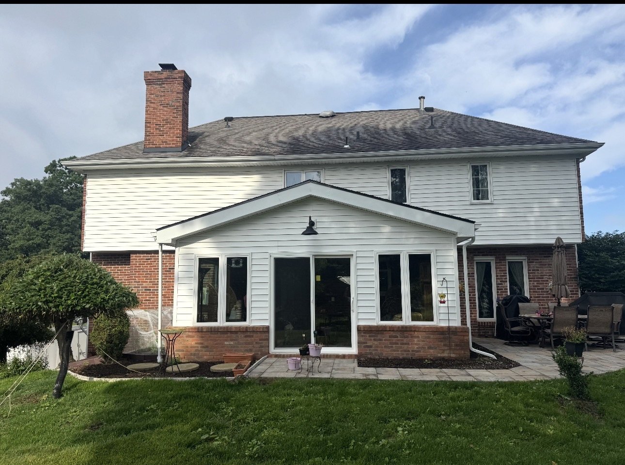 Completed exterior addition with sunroom