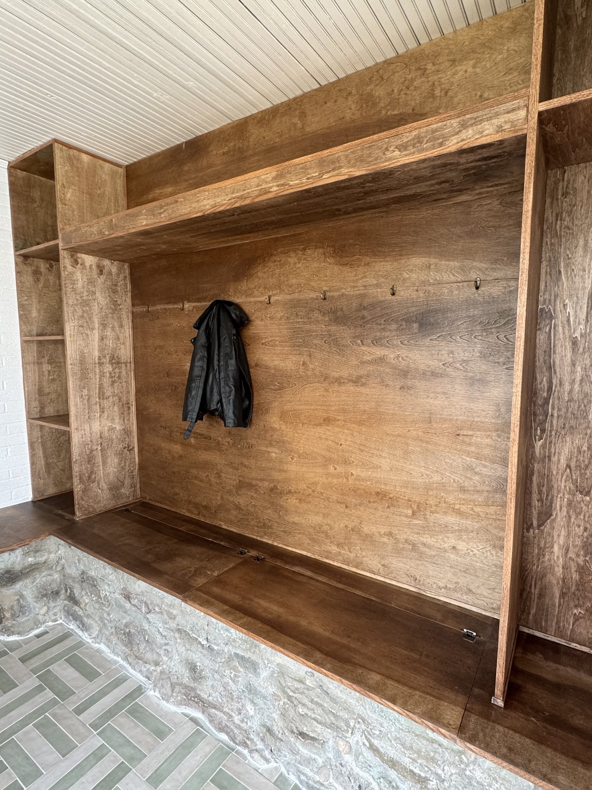 Custom wood mudroom storage built-in