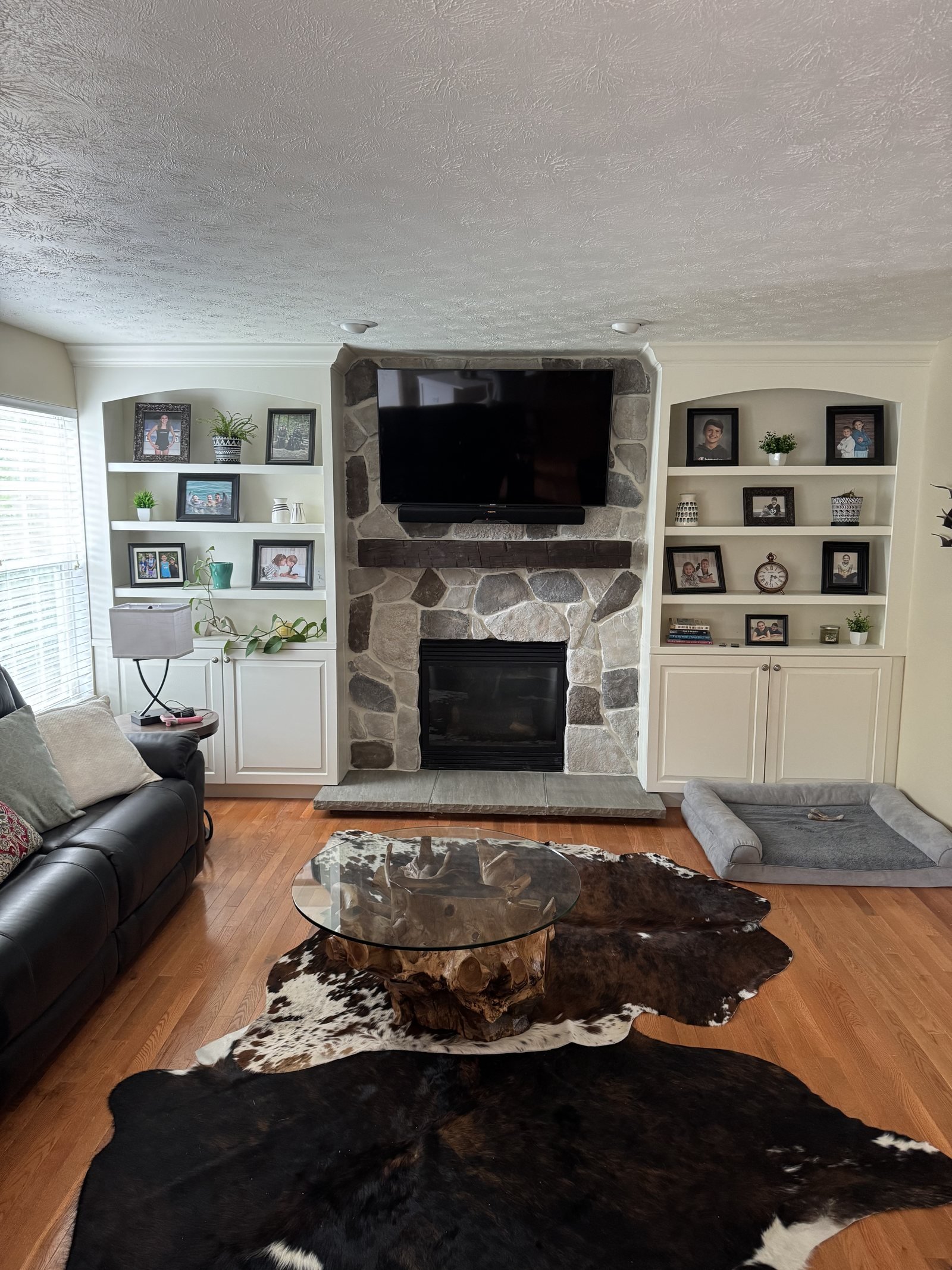 Custom fireplace surround and built-in shelving